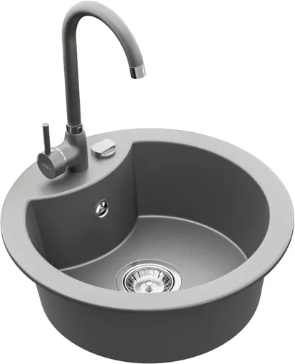 MEXEN/S Diego granitový dřez 1-miska včetně baterie Telma, šedá 6512-71-670200-71