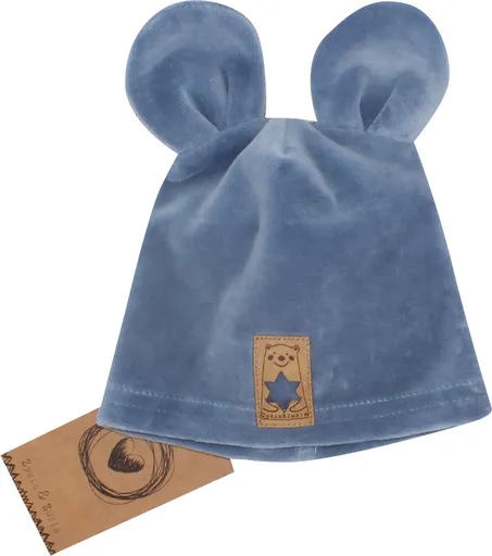 Z&Z Velurová, semišková čepička s oušky, modrá, 80/86