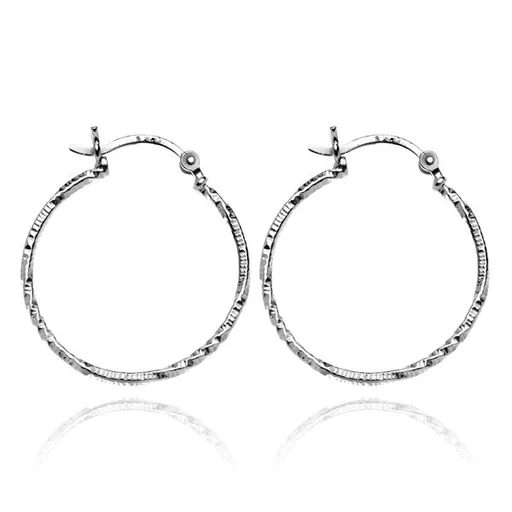 Náušnice ze stříbra 925 - točené kruhy s jemnými zářezy, 25 mm