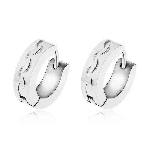 Ocelové náušnice stříbrné barvy, linie gravírovaných obloučků