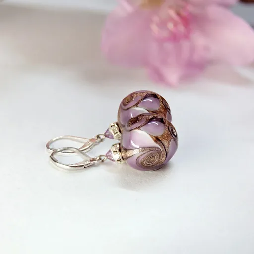 Lampglas Náušnice s avanturínem v perlách Lampglas Lavender Charm ECQ13/CHI