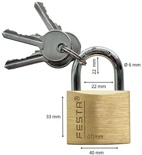 Zámek visací mosazný, 40 mm, zesílený (123140)