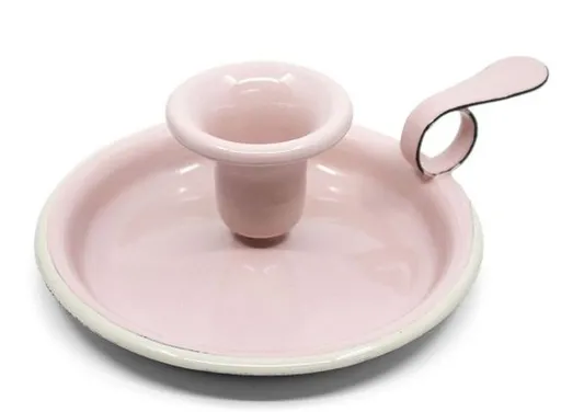 Růžový smaltovaný svícen Pink dot - Ø 13*6cm Münder Email