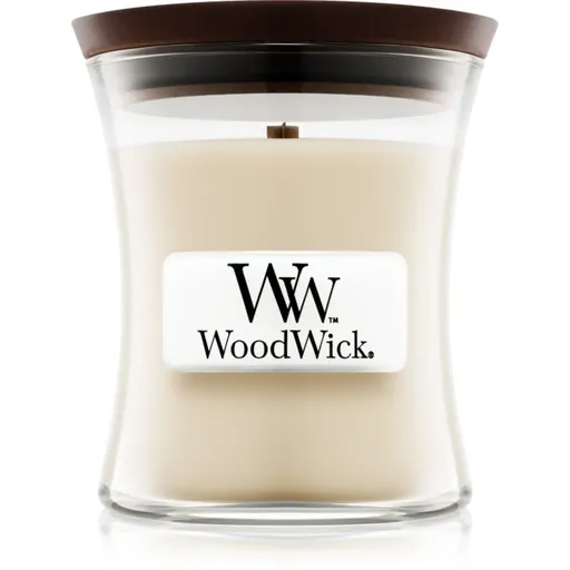 Woodwick Linen vonná svíčka s dřevěným knotem 85 g