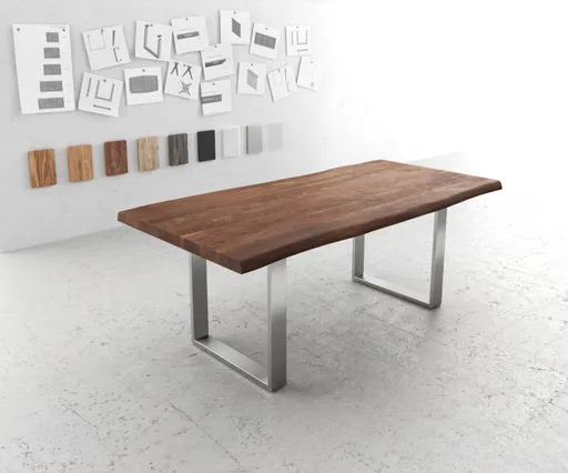 Jídelní stůl Edge 200x100 XL akácie hnědá nerezová ocel úzká