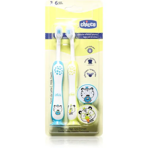 Chicco Toothbrush Set 3-6 y+ zubní kartáček pro děti s přísavkou Tiger-Panda