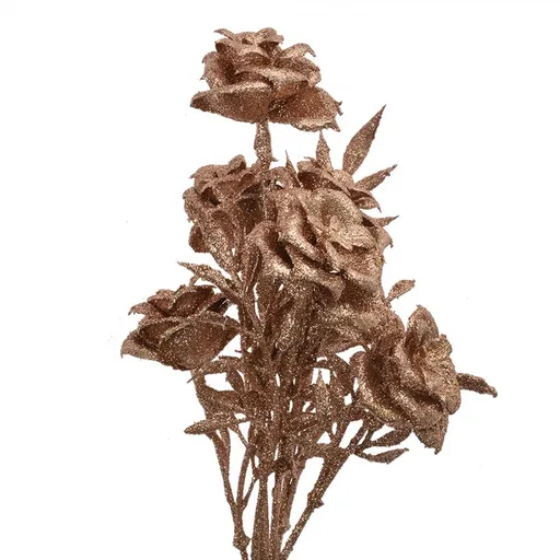 Vánoční měděná umělá třpytivá větvička růže - 11*8*33 cm Clayre & Eef