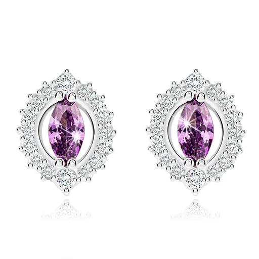 Náušnice ze stříbra 925 - fialové zirkonové zrnko obklopené drobnými čirými zirkony