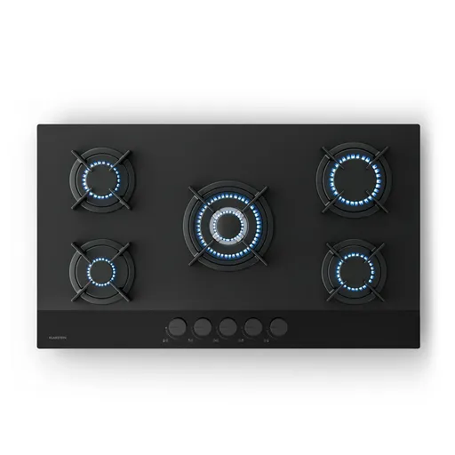 Klarstein Plynová varná deska Velaire, varná deska s 5 hořáky s elektrickým zapalováním, kompatibilní se zemním plynem a LPG, 10400 W, 90 cm