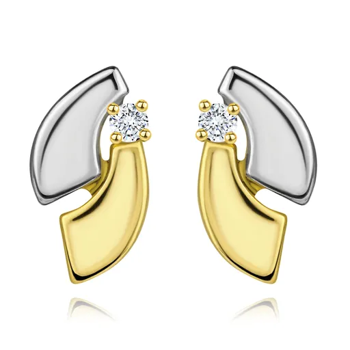 Zlaté 14K náušnice s blýskavým diamantem, dvoubarevné oblouky, puzetky