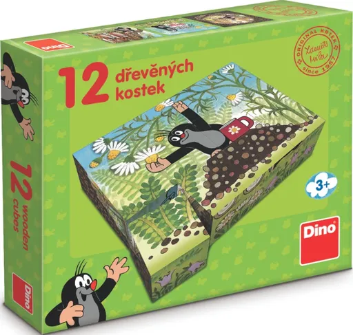 Dřevěné lic. kostky Krtek a přátelé – 12 kostek
