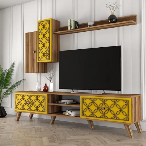 TV stěna / Sestava pod TV Class S - Walnut, Yellow