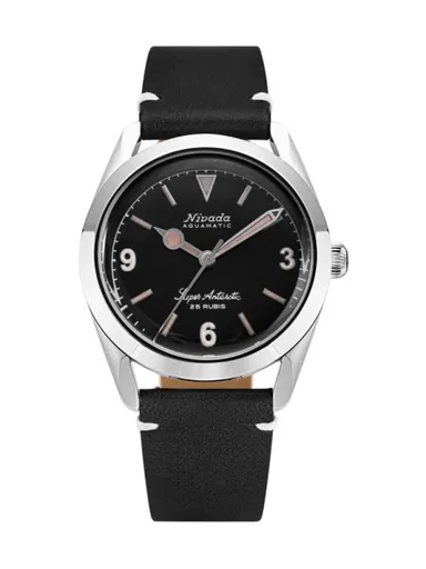 Nivada Grenchen Super Antarctic 3.6.9 Black Vintage - Black Leather White Stitching