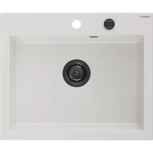 MEXEN/S Elix granitový dřez 1-miska 600 x 500 mm, bílá, sifon černá 6525601005-20-B
