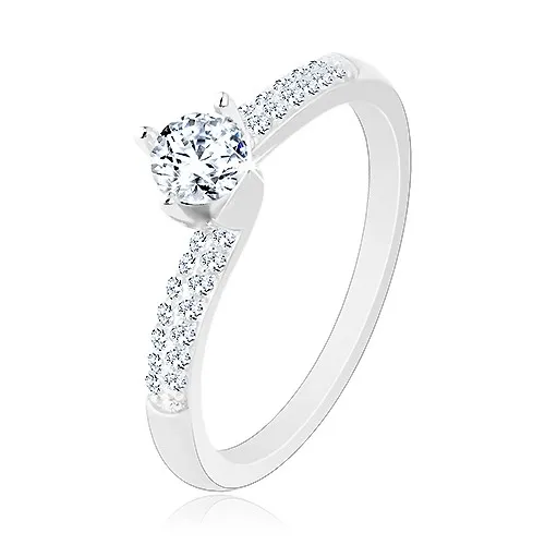 Zásnubní prsten ze stříbra 925, tenká blýskavá ramena, kulatý čirý zirkon - Velikost: 54