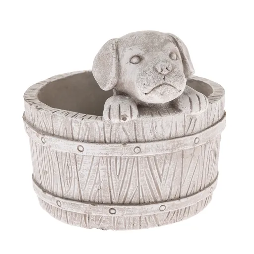 Betonový obal na květináč Pejsek v sudu světle hnědá, 17 x 19 cm
