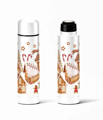 Nerezová termoska se stop ventilem TORO 0,5l perníčková vesnička