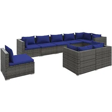 9dílná zahradní sedací souprava s poduškami polyratan šedá, 3102630 (3102630)