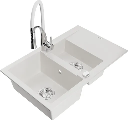 MEXEN/S Gaspar granitový dřez 1.5 s odkapávačem včetně baterie Aster, bílá 6507-20-73450-02