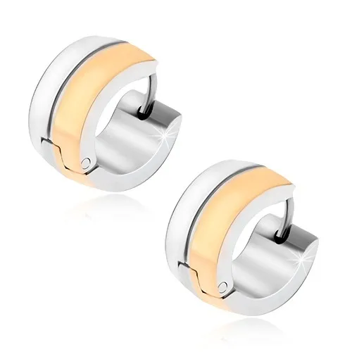 Kruhové ocelové náušnice, lesklý zlatý a stříbrný pás