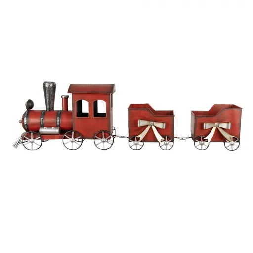 Červená antik kovová dekorace vláček Christmas Train - 94*18*28 cm Clayre & Eef