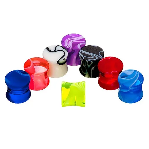 Sedlový plug do ucha - barevný mramorový vzor - Tloušťka : 10 mm, Barva piercing: Černá