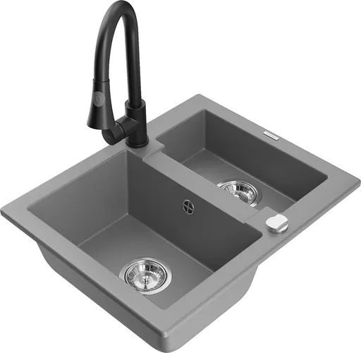 MEXEN/S Carlos granitový dřez 1.5 včetně baterie Elia, šedá 6518-71-670101-70