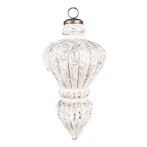 Bílá antik skleněná ozdoba baňka XL - Ø12*21 cm Clayre & Eef