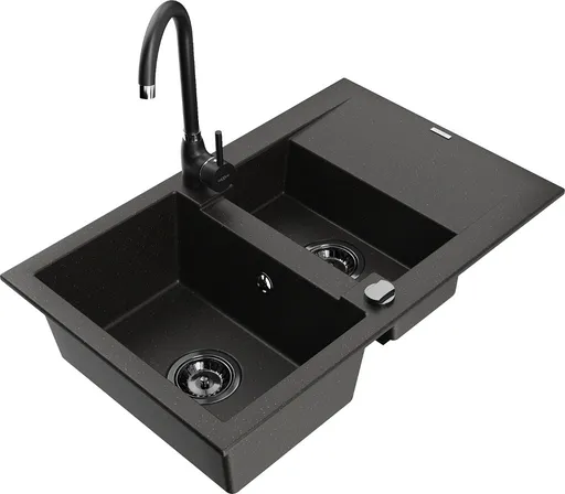 MEXEN/S Gaspar granitový dřez 1.5 s odkapávačem včetně baterie Telma, černá/zlatá 6507-75-670200-70-B