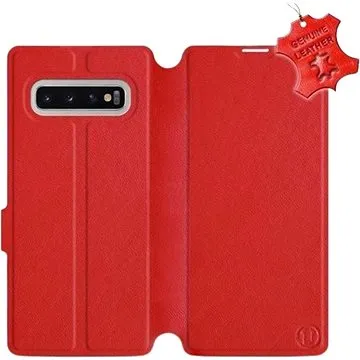 Flip pouzdro na mobil Samsung Galaxy S10 Plus - Červené - kožené -   Red Leather (5903226813315)