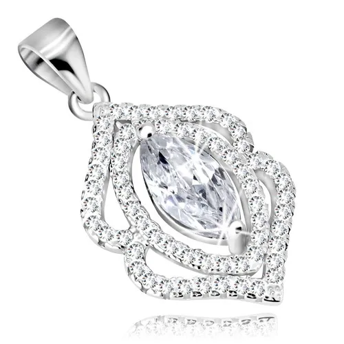 Rhodiovaný přívěsek ze stříbra 925 - zirkonové zrnko čiré barvy, zirkonové linie