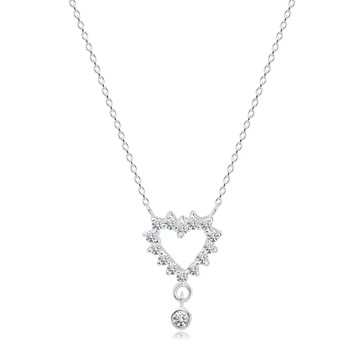 Stříbrný 925 náhrdelník - zirkonový obrys srdce, kulatý čirý zirkon