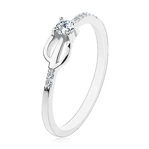 Prsten ze stříbra 925, úzká ramena zdobená čirými zirkony, trojzubec - Velikost: 48