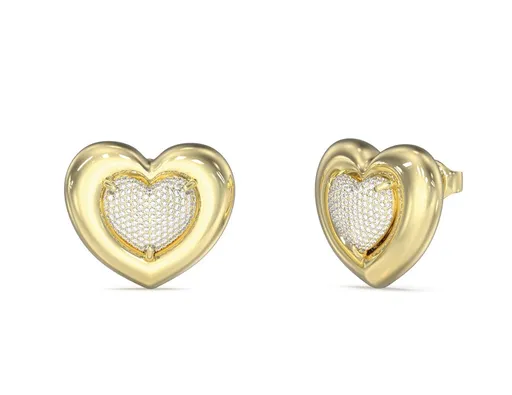 Guess Pozlacené srdíčkové náušnice s krystaly L.O.V.E. JUBE05459JWYGT/U