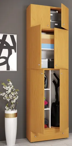 VCM Úklidová skříňka Lona XXL s otočnými dveřmi s nástavcem a zásuvkou, buk