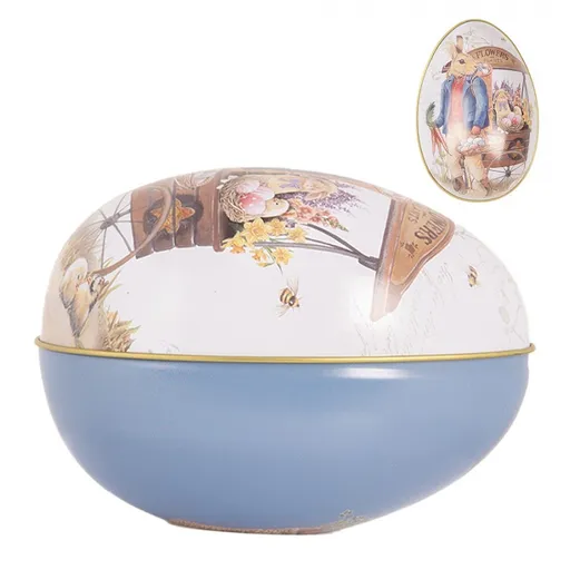 Modrá plechová dóza ve tvaru vajíčka s králíčkem Easter Egg - 8*13*8 cm Clayre & Eef