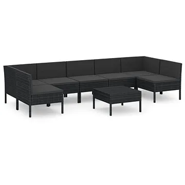 8dílná zahradní sedací souprava s poduškami polyratan černá, 3094593 (3094593)