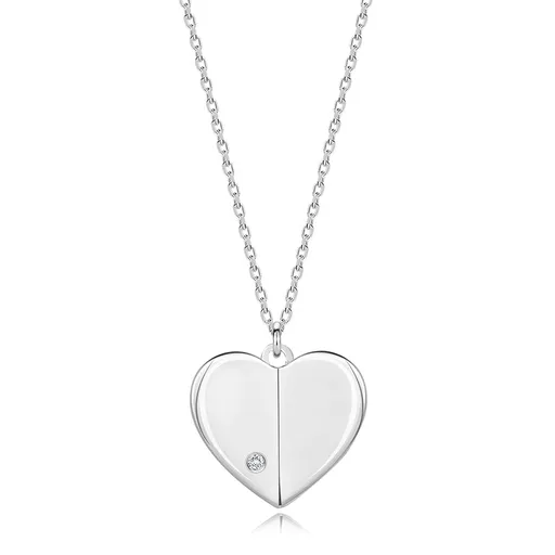 Diamantový náhrdelník ze stříbra 925 - srdce s vyvýšenými boky, kulatý briliantový brus
