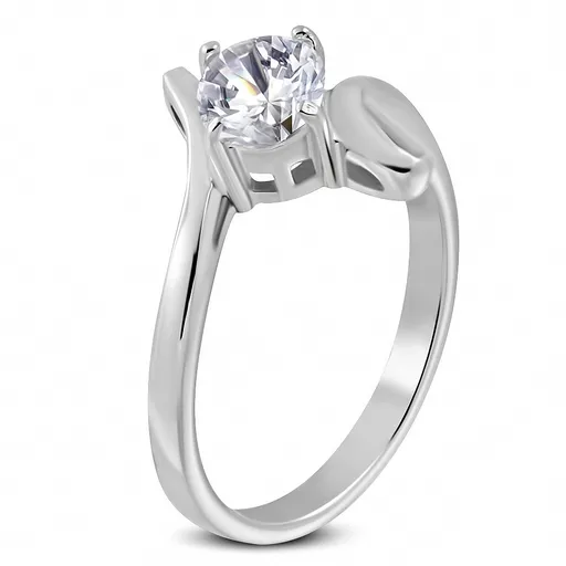 Prsten z oceli 316L s velkým čirým zirkonem a smyčkou - Velikost: 59