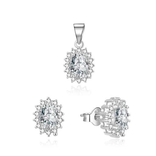Beneto Elegantní stříbrná souprava šperků se zirkony AGSET159 (přívěsek, náušnice)