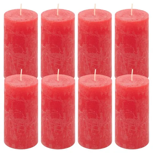 Červená parafínová svíčka rustikální 10 cm, 25 h, sada 8 ks