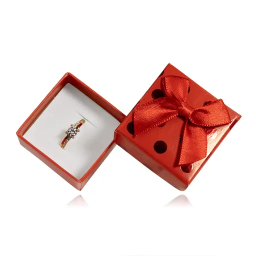 Dárková krabička na šperky červená s puntíky a stuhou