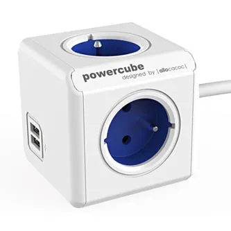 Síťový kabel 230V prodlužovací, CEE7 (vidlice) - POWERCUBE, 1.5m, EXTENDED USB, modrý, POWERCUBE, 4 zásuvky, 2xUSB port, dětská po
