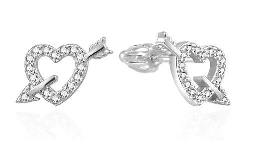 Agato Stříbrné náušnice se zirkony Srdce s šípem AGT-E104SW