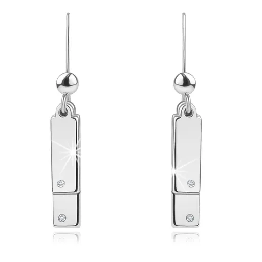 Visací stříbrné náušnice 925 - čiré diamanty, tenké obdélníky, afro háček