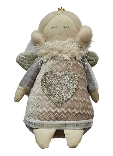 Dekorativní látková figurka anděl v šatičkách se srdíčkem - 12*8*16 cm Clayre & Eef