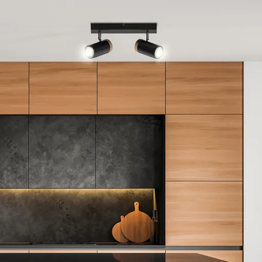 STROPNÍ SVÍTIDLO LAGOS ČERNÉ 2X15 GU10 STÍNIDLO ČERNÉ+DŘEVĚNÉ