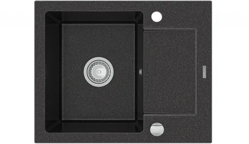 MEXEN Enzo granitový dřez 1-mísa dřez s vypouštěním krátký odkapávač 576x465 mm, černá skvrnité 6506571005-76