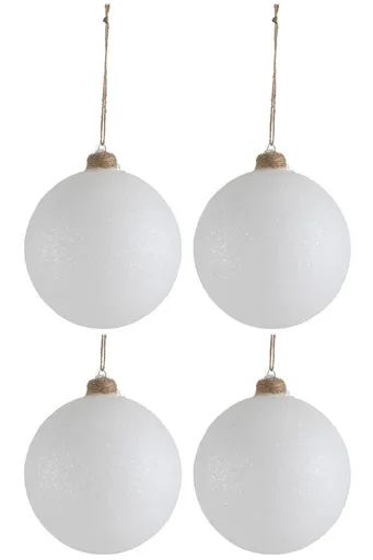 4ks vánoční bílá skleněná ozdoba se stříbrnými glitry - Ø 12cm J-Line by Jolipa