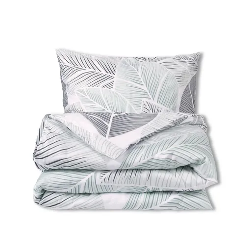 Matex Saténové povlečení Šedé listy, 140 x 200 cm, 70 x 90 cm